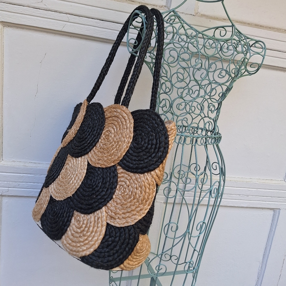 Woven Wicker Bag Purse Natural Jute Large Modern Tote Beach Uptown Shoulder Bags - Picture 16 of 16